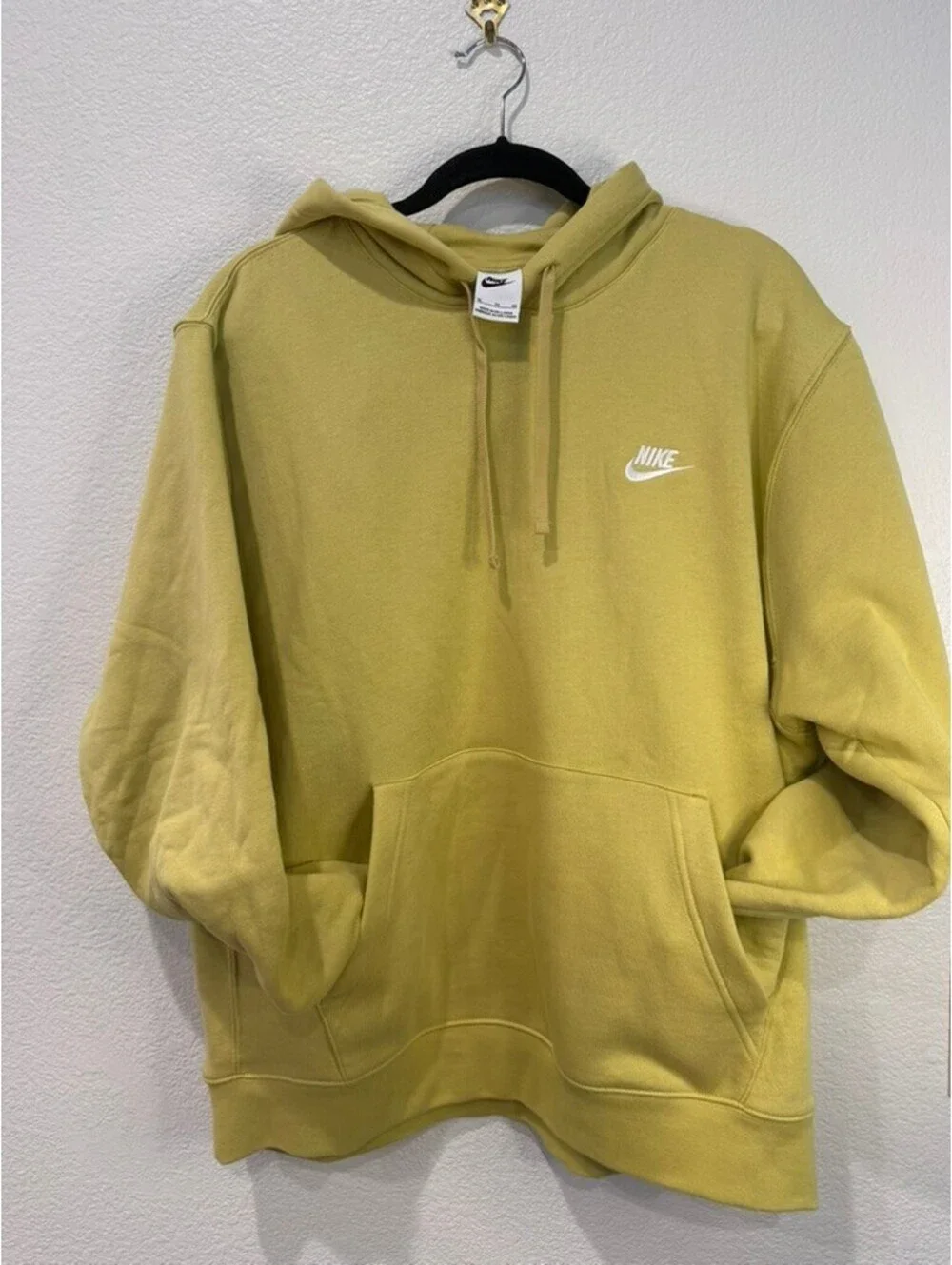 Nike Men's XL Mustard Yellow Hoodie with White Logo